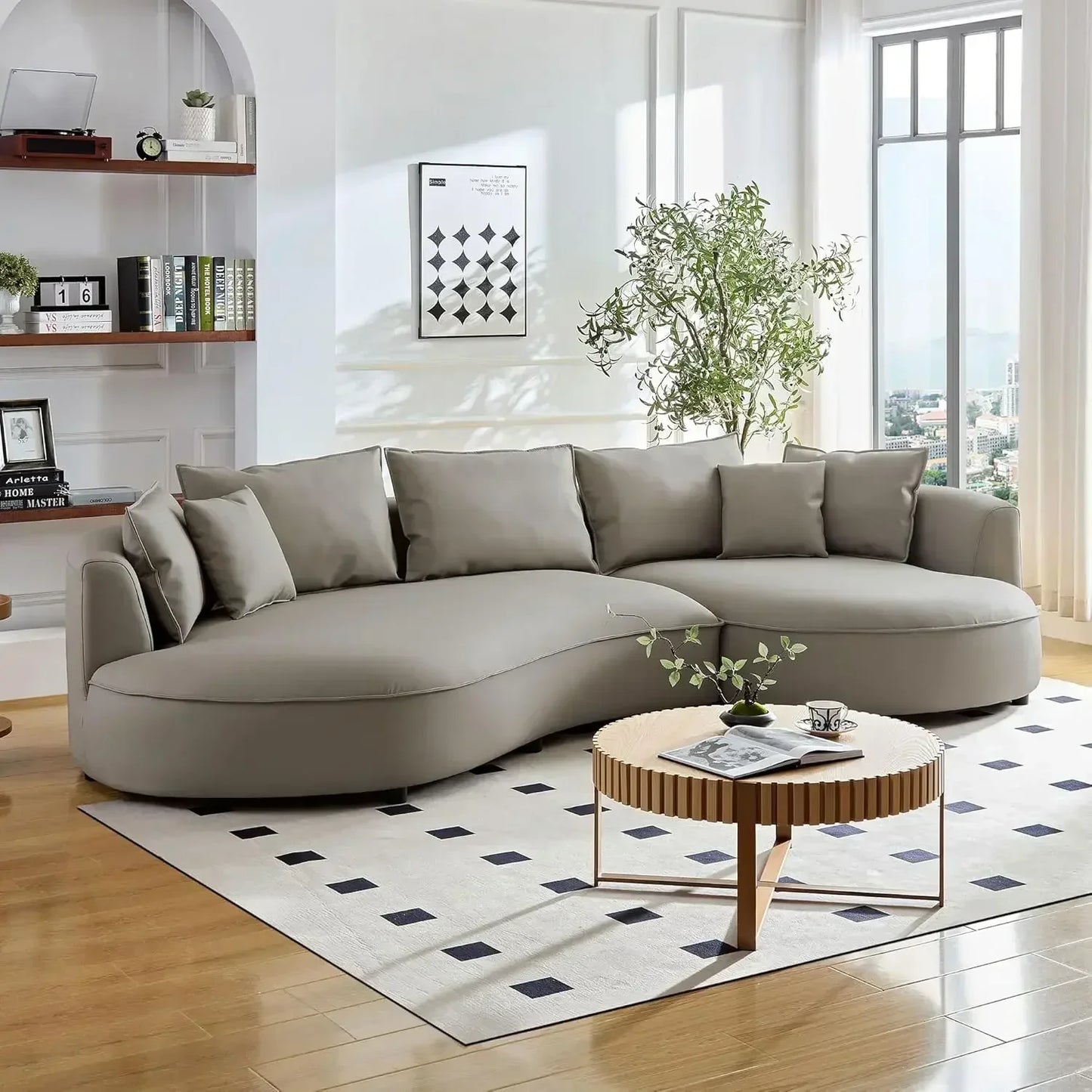124.8" Modern Curved Sofa Couch, Upholstery Boucle Sofa with Pillows, Right Hand Facing Sectional Boucle Fabric Couch