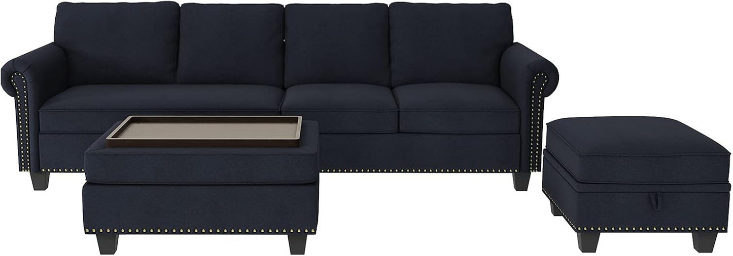 Convertible Sectional Sofa Couch, L Shaped Sofa with Storage Ottoman, Reversible Couch for Living Room, Denim Blue