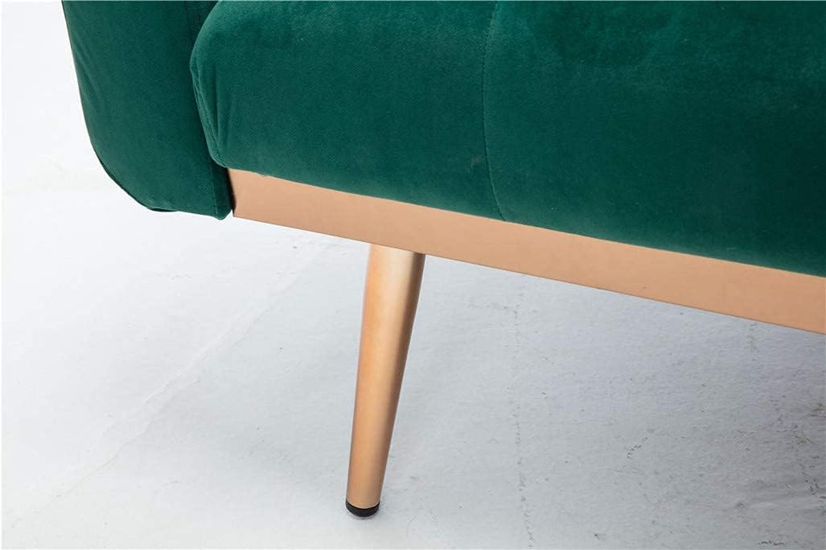 63" ccent Sof, Mid Century Modern Velvet Fbric Couch, Convertible Futon Sof Bed ,Recliner Couch ccent Sof Loveset Sof with Gold Metl Feet (Green)