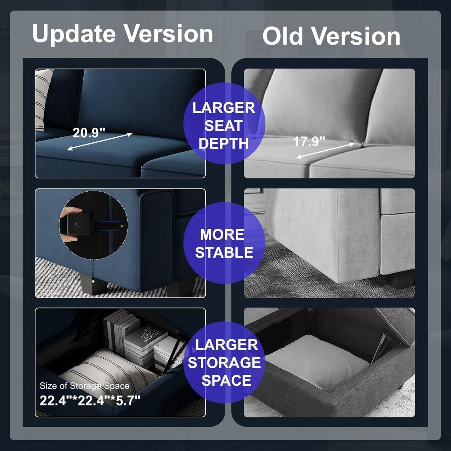 Modular Sectional Sofa U Shaped Velvet Couch with Reversible Chaise Oversized Couch with Ottoman Blue…