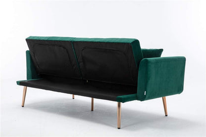 63" ccent Sof, Mid Century Modern Velvet Fbric Couch, Convertible Futon Sof Bed ，Recliner Couch ccent Sof Loveset Sof with Gold Metl Feet (Green)
