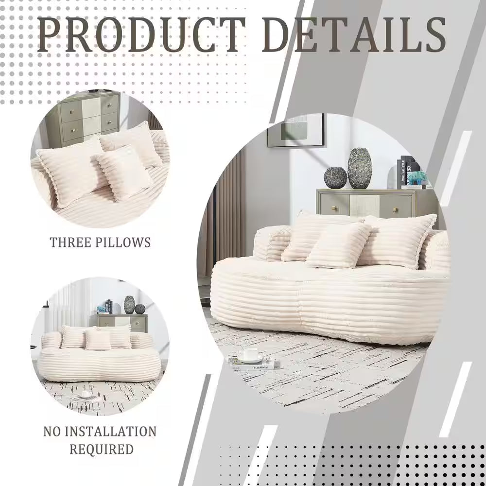 64 In. Armless Corduroy Curved Upholstered Oversized Sofa in Bege Modern Comfy Lounge Couch Loveseat Sleeper Chair Sofa