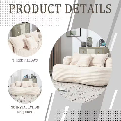 64 In. Armless Corduroy Curved Upholstered Oversized Sofa in Bege Modern Comfy Lounge Couch Loveseat Sleeper Chair Sofa