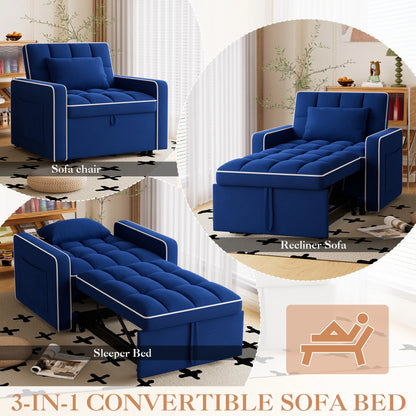 Sleeper Sofa Chair Bed, 3-In-1 Convertible Recliner Sofa Bed for Living Room Apartment, Blue
