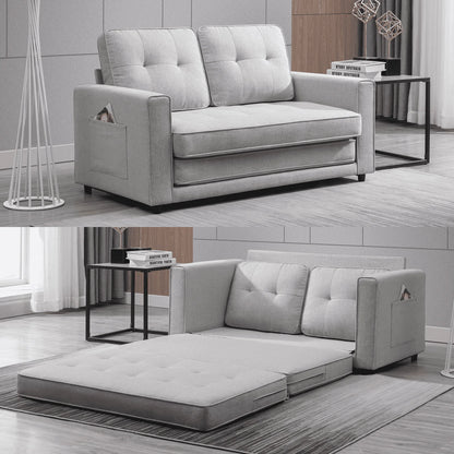 Loveseat Sleeper Sofa, 55.5"*84.5" Convertible Futon Sofa Bed with Pull Out Couch, Folding Couch Bed,Linen, Light Grey