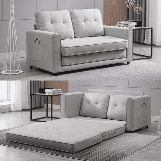 Loveseat Sleeper Sofa, 55.5"*84.5" Convertible Futon Sofa Bed with Pull Out Couch, Folding Couch Bed,Linen, Light Grey