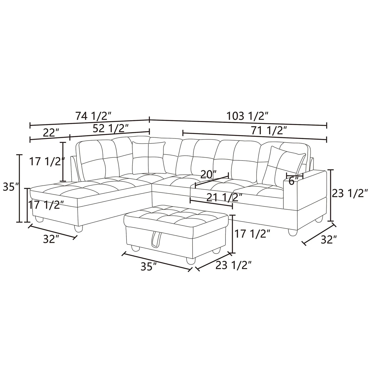 Couch Sofa Set, Modern L-Shaped Sofa Living Room Furniture Set, Chenille Finish Sectional Sofa Set for Apartment, Off-White(Without Ottoman)