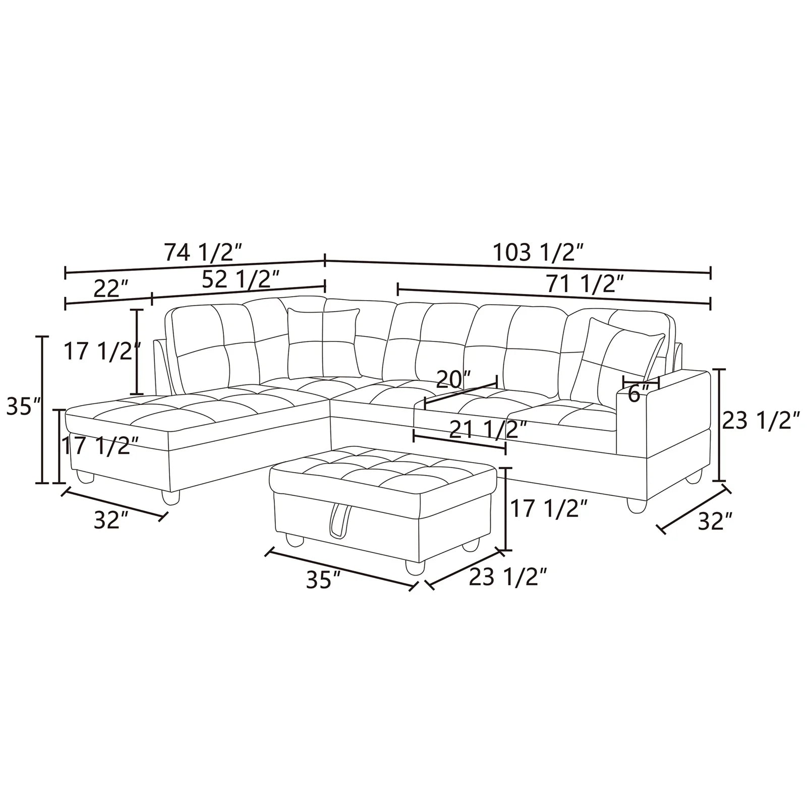Couch Sofa Set, Modern L-Shaped Sofa Living Room Furniture Set, Chenille Finish Sectional Sofa Set for Apartment, Off-White(Without Ottoman)