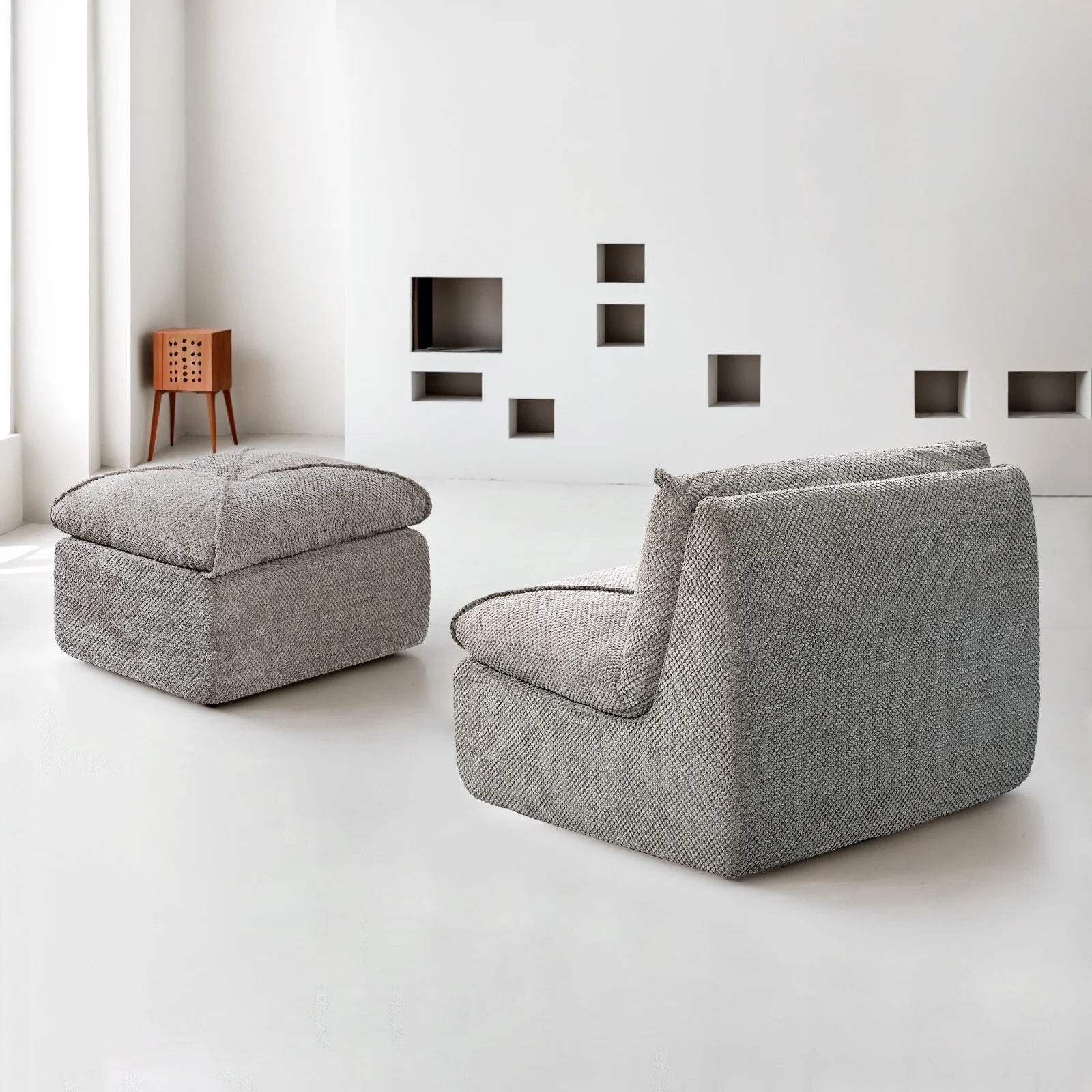 35.4"W Accent Chair, Upholstered Beanbag Sofa Chair, Modern Single Chair Accent Chair for Living Room Bedroom with Ottoman, Stone Gray