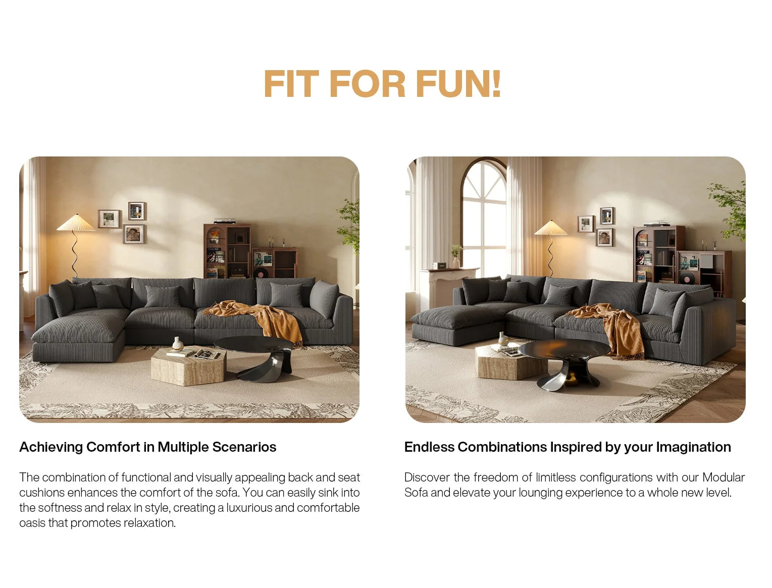 156'' Oversized Sectional Sofa, Modular Sofa with Ottoman, Cloud Couch,Deep Seating Sofa Modern Living Room/Office (Velvet, Deep Gray-5 Seater)