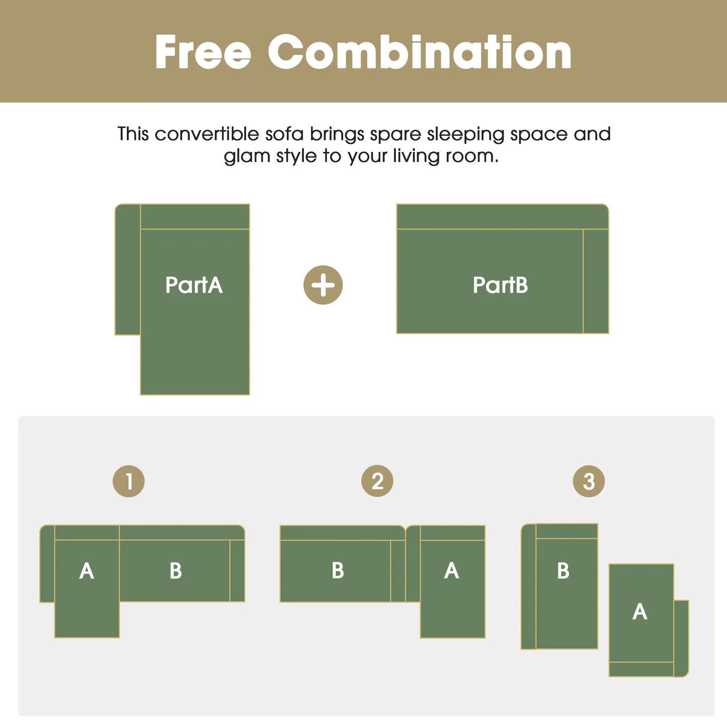 109" Modular Sectional Sofa, L Shaped Modern Couch Upholstered Sleeper Sofa Minimalist Style Couch Living Room Sofa Set for Living Room, Green