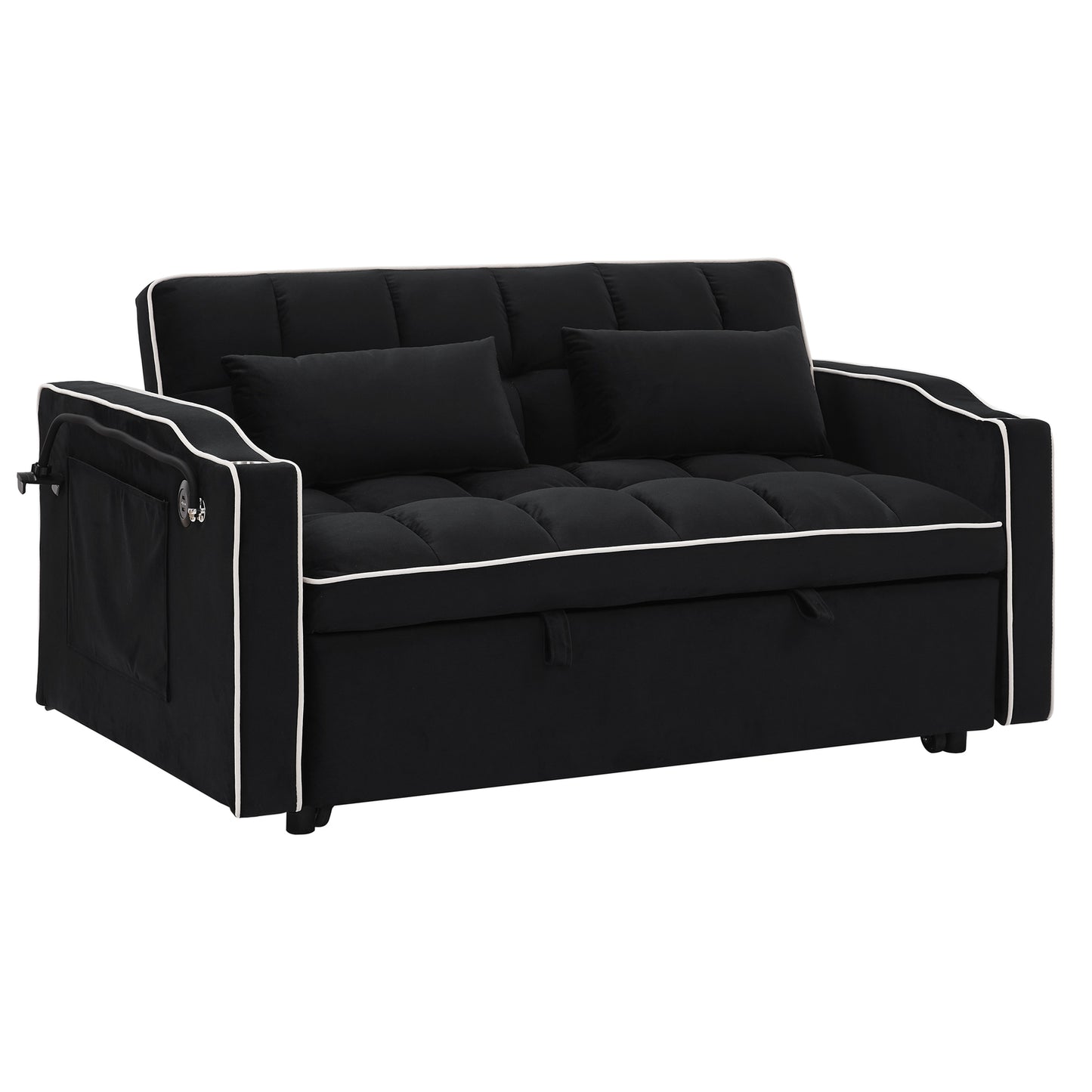 3 in 1 Convertible Sleeper Sofa Bed Loveseat Sofa Couch Pull Out Sofa Bed Black