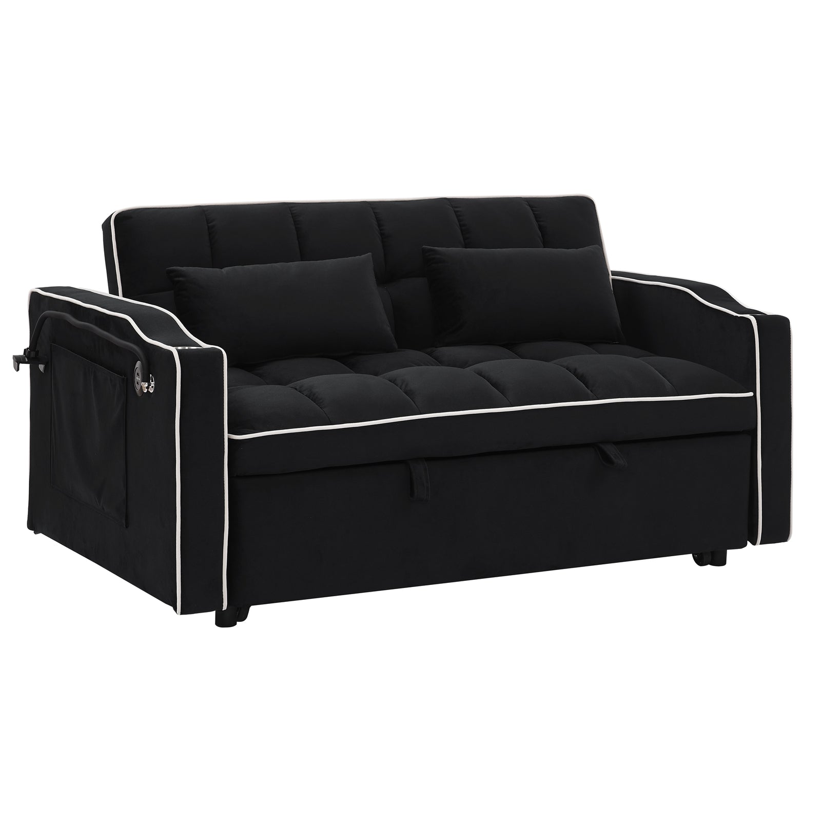 3 in 1 Convertible Sleeper Sofa Bed Loveseat Sofa Couch Pull Out Sofa Bed Black
