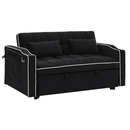 3 in 1 Convertible Sleeper Sofa Bed Loveseat Sofa Couch Pull Out Sofa Bed Black