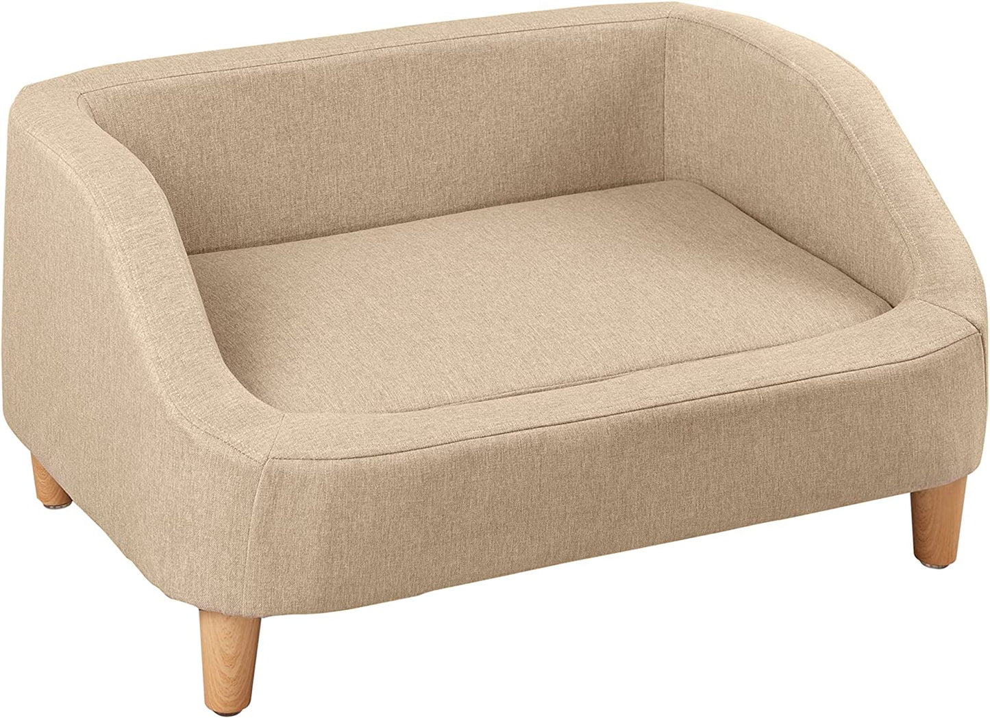 Pet Sofa with Movable Cushion, Rectangle Sofa with Wood Foot, Dog Sofa Dog Bed, Cat Sofa Cat Bed, Wooden Structure and Linen Pet Sofa Bed, Three Size (Small, Beige)