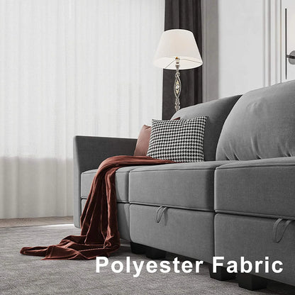 Large U-Shaped Modular Sectional Sofa with Storage Ottoman Convertible Living Room Furniture Set, Polyester Fabric, Solid Wood Frame, Gray