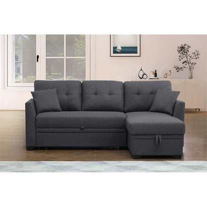 3 Seater L-Shaped Sofa with Pull-Out Sleeper Sofa, Sofa with Storage Recliner for Living Room, Bedroom, Apartment Small Combination Sofa, Dark Gray