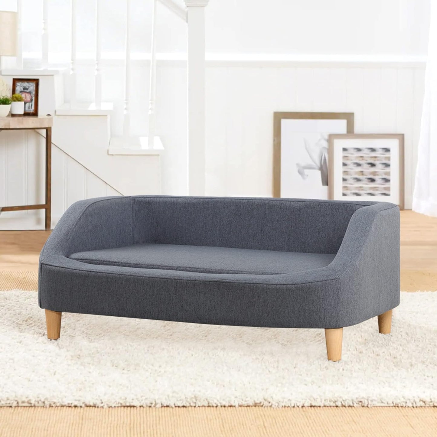 37" Pet Sofa Bed, Dog Sofa, Cat Sofa, Cat Bed, Pet Bed, Dog Bed, Cat Bed, Rectangle Pet Sofa with Detachable Cushion/Elegant Wood-Like Foot, Comfortable and Safe Pet Sofa (Gray)