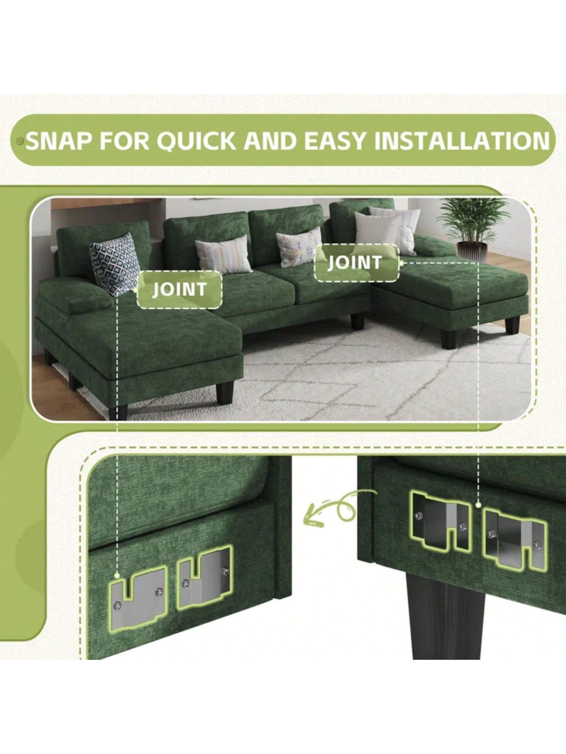 Furniwell Sectional Sofa Couches for Living Room, U Shaped Modular Sectional Sofa, Convertible Sofa Bed 6 Seats Sectional Sleeper Sofa Comfy Couch with Adjustable Backrest