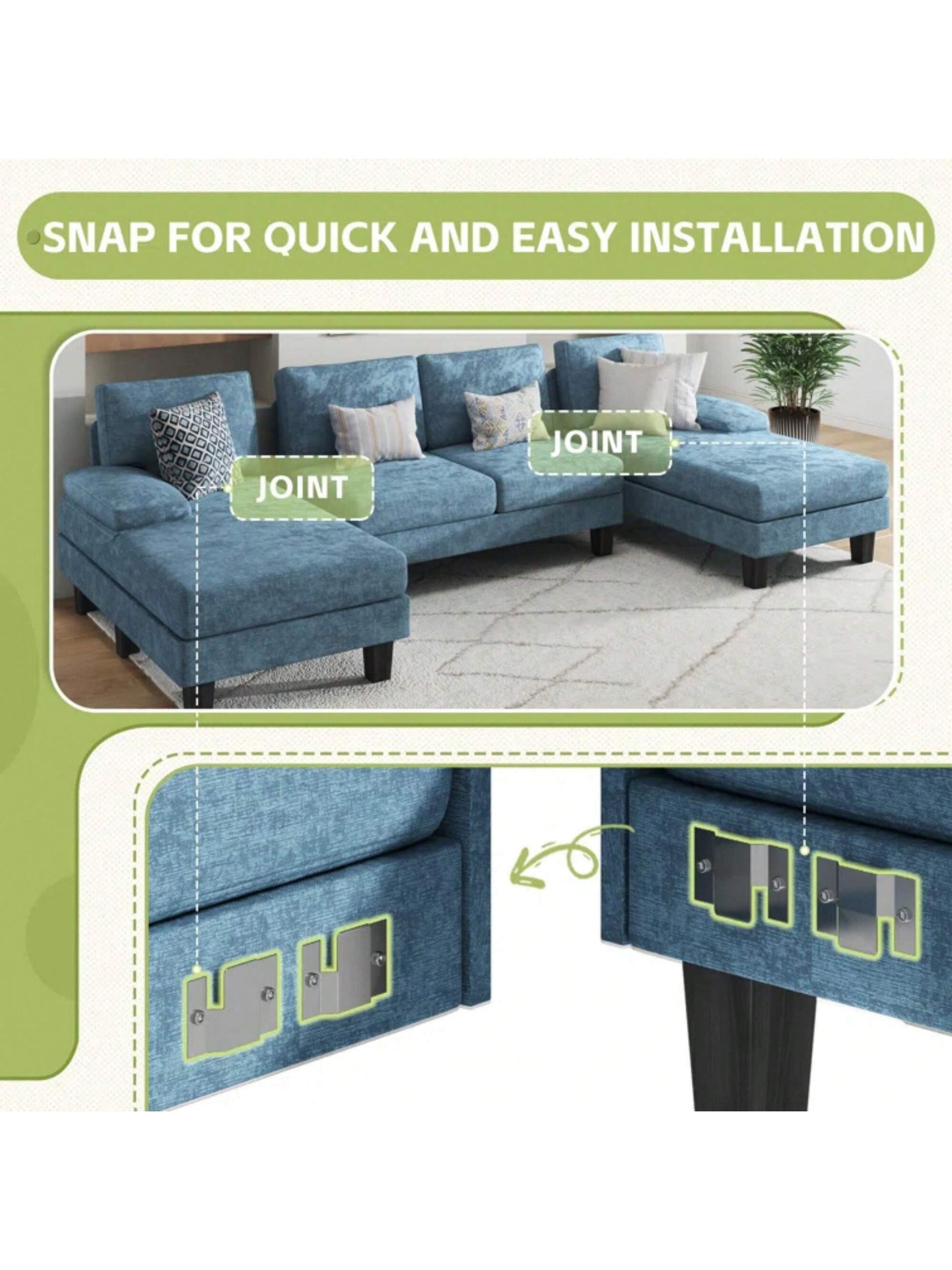 Furniwell Sectional Sofa Couches for Living Room, U Shaped Modular Sectional Sofa, Convertible Sofa Bed 6 Seats Sectional Sleeper Sofa Comfy Couch with Adjustable Backrest