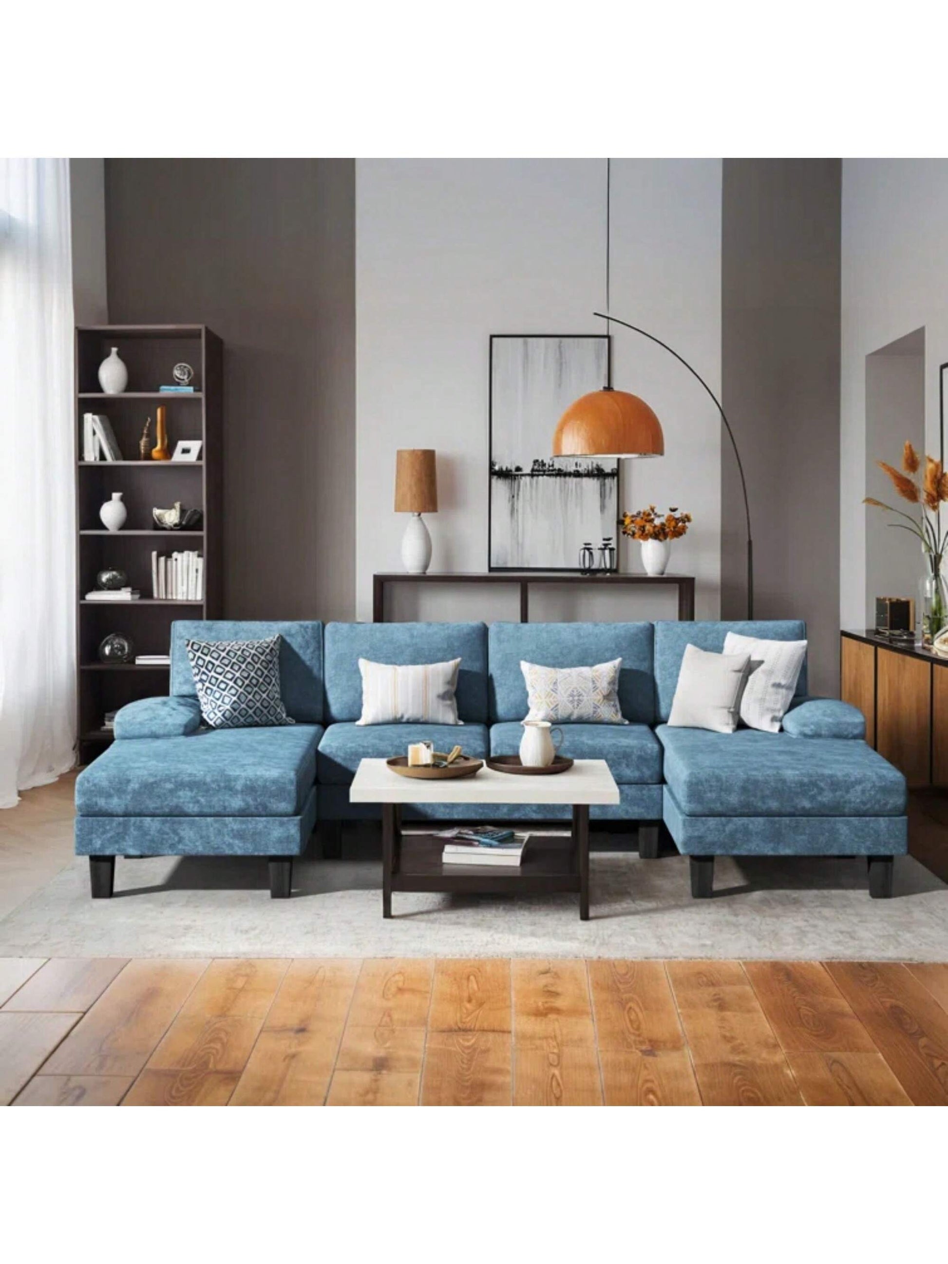 Furniwell Sectional Sofa Couches for Living Room, U Shaped Modular Sectional Sofa, Convertible Sofa Bed 6 Seats Sectional Sleeper Sofa Comfy Couch with Adjustable Backrest