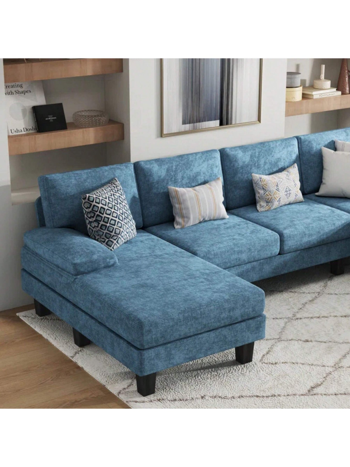 Furniwell Sectional Sofa Couches for Living Room, U Shaped Modular Sectional Sofa, Convertible Sofa Bed 6 Seats Sectional Sleeper Sofa Comfy Couch with Adjustable Backrest