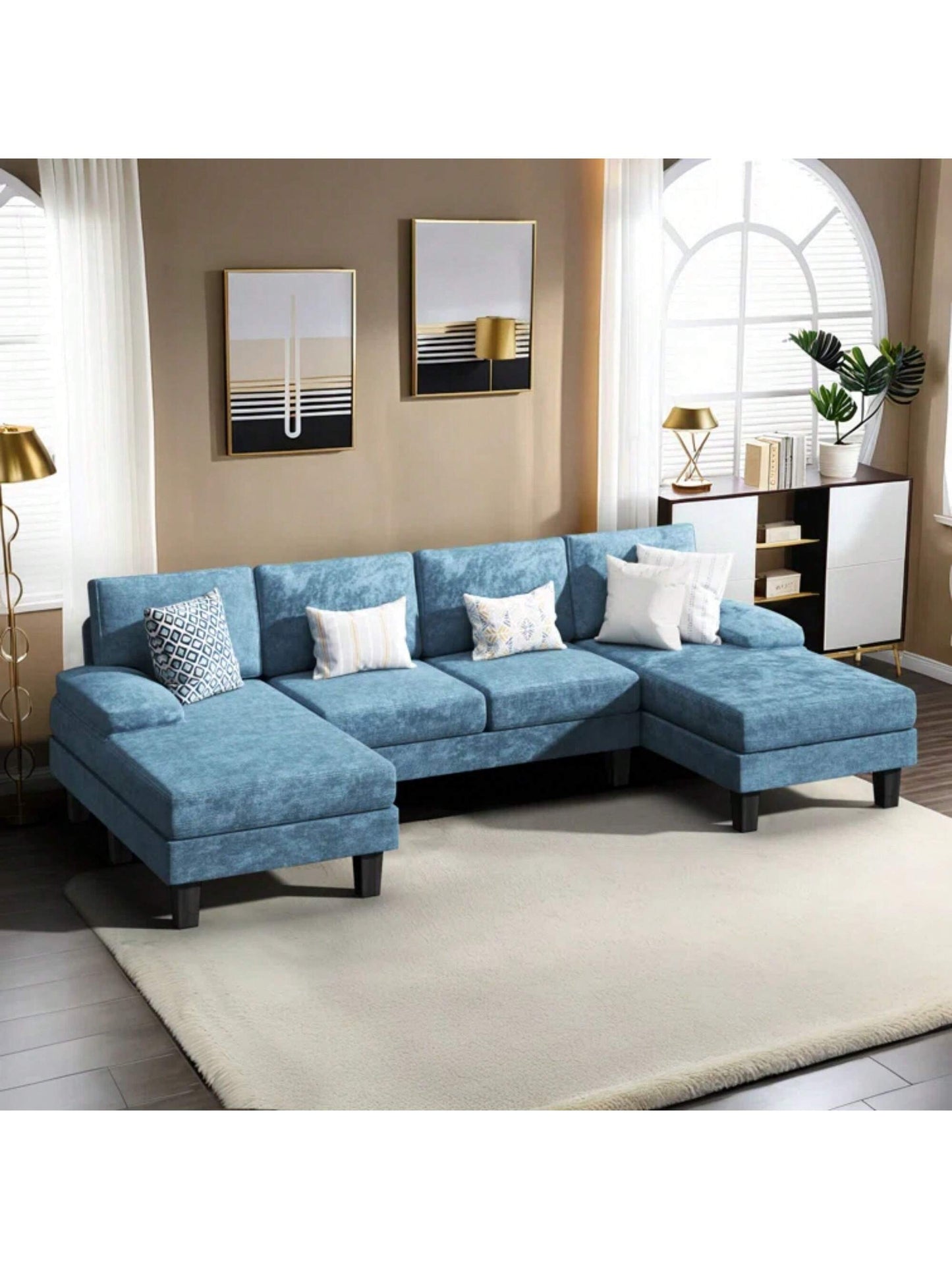 Furniwell Sectional Sofa Couches for Living Room, U Shaped Modular Sectional Sofa, Convertible Sofa Bed 6 Seats Sectional Sleeper Sofa Comfy Couch with Adjustable Backrest