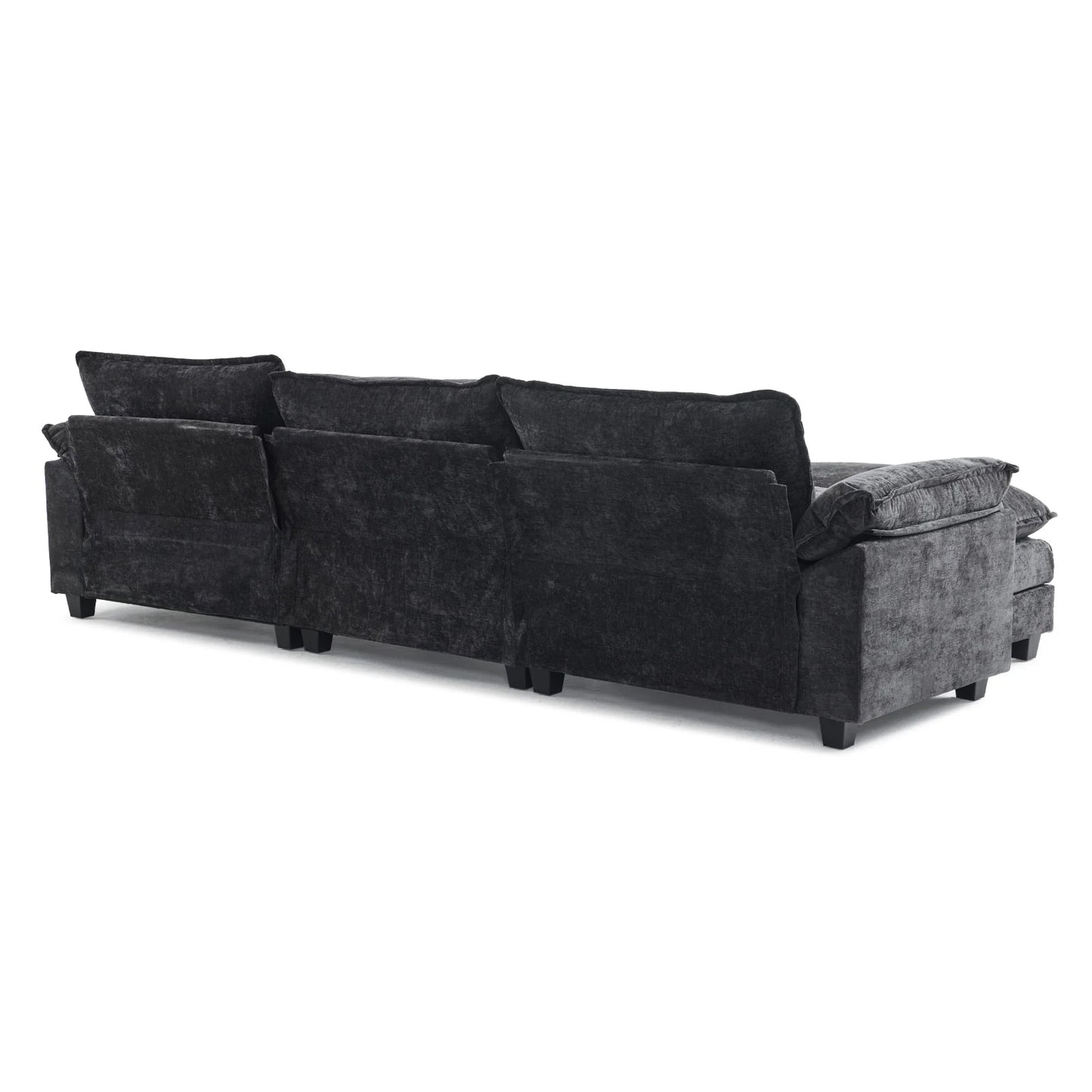 120" W Sectional Sofa U Shaped Couch with Double Chaise Chenille Sleeper Set with 3 Oversized Seats Black