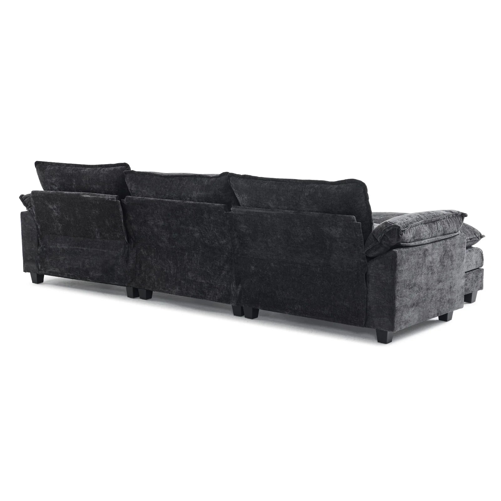 120" W Sectional Sofa U Shaped Couch with Double Chaise Chenille Sleeper Set with 3 Oversized Seats Black