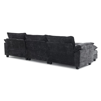 120" W Sectional Sofa U Shaped Couch with Double Chaise Chenille Sleeper Set with 3 Oversized Seats Black