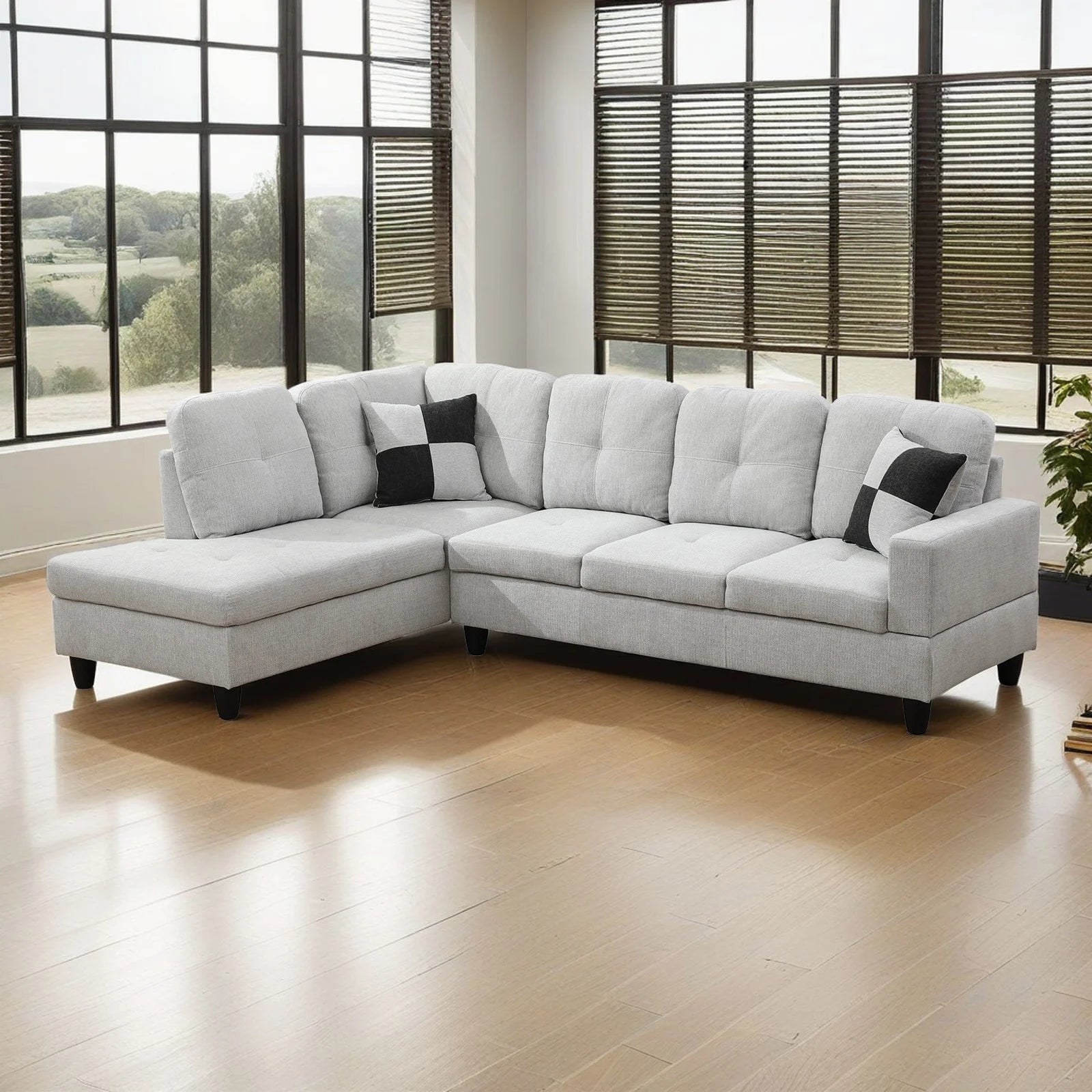 Couch Sofa Set, Modern L-Shaped Sofa Living Room Furniture Set, Chenille Finish Sectional Sofa Set for Apartment, Off-White(Without Ottoman)