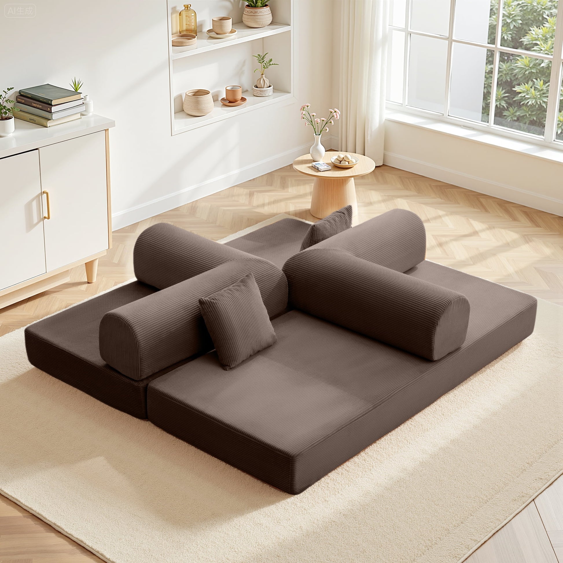 78.7" W Combination Sofa, High Rebound Density Sponge Sofa Couch, Two Forms Floor Couch Three Seats Sofa Bed for Living Room, Bedroom, Coffee