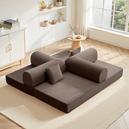 78.7" W Combination Sofa, High Rebound Density Sponge Sofa Couch, Two Forms Floor Couch Three Seats Sofa Bed for Living Room, Bedroom, Coffee