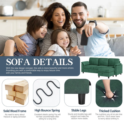 79.1" Sectional Sofa with Movable Storage Ottoman, L-Shaped Convertible Sofa Couch for Small Living Room, Green