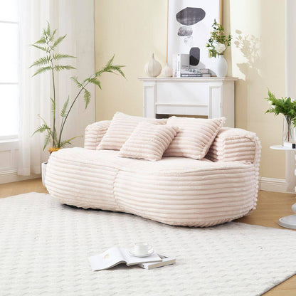 64 In. Armless Corduroy Curved Upholstered Oversized Sofa in Bege Modern Comfy Lounge Couch Loveseat Sleeper Chair Sofa