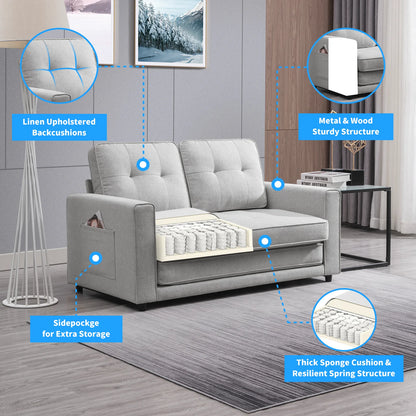 Loveseat Sleeper Sofa, 55.5"*84.5" Convertible Futon Sofa Bed with Pull Out Couch, Folding Couch Bed,Linen, Light Grey
