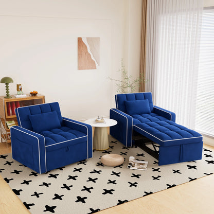 Sleeper Sofa Chair Bed, 3-In-1 Convertible Recliner Sofa Bed for Living Room Apartment, Blue