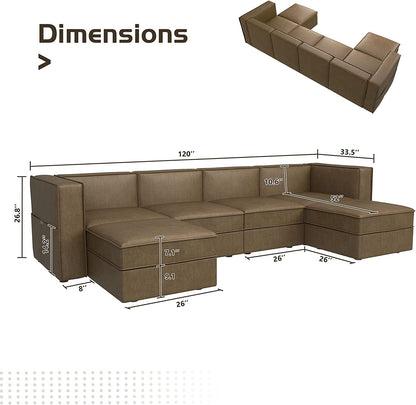 Convertible Sectional Sofa, U Shaped Couch with Storage Seats, Modular Sofa Couch with Convertible Chaise, Huckleberry Brown