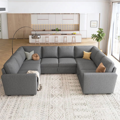 Velvet Pull-Out Modular Sectional Sleeper Sofa Bed with Storage for Living Room, Gray