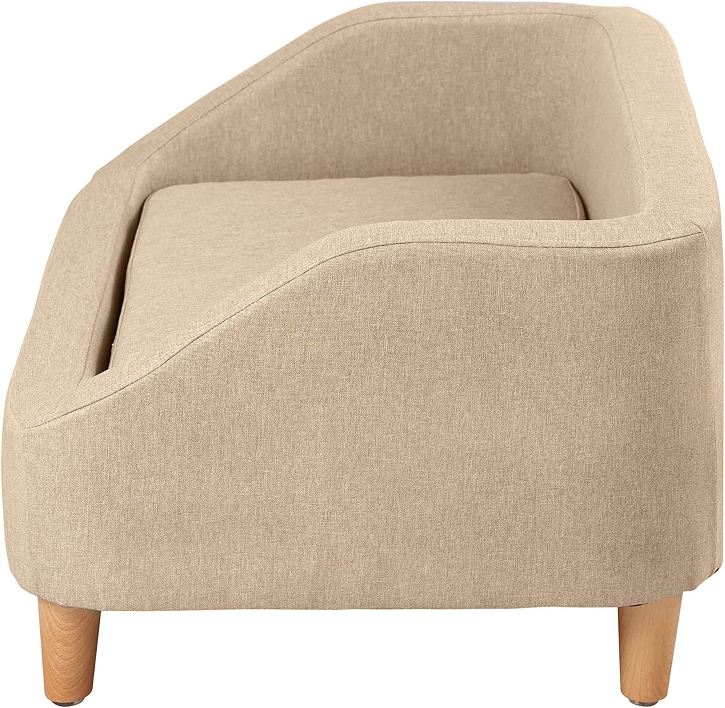 Pet Sofa with Movable Cushion, Rectangle Sofa with Wood Foot, Dog Sofa Dog Bed, Cat Sofa Cat Bed, Wooden Structure and Linen Pet Sofa Bed, Three Size (Small, Beige)