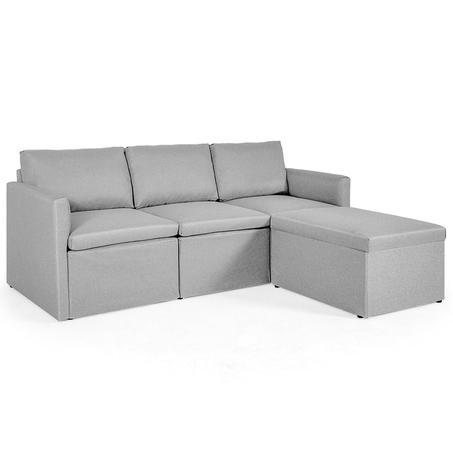 Convertible Sectional Sofa L-Shaped Couch W/Reversible Chaise Light Grey