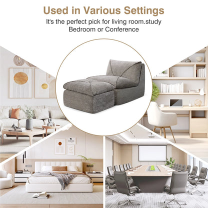 35.4"W Accent Chair, Upholstered Beanbag Sofa Chair, Modern Single Chair Accent Chair for Living Room Bedroom with Ottoman, Stone Gray