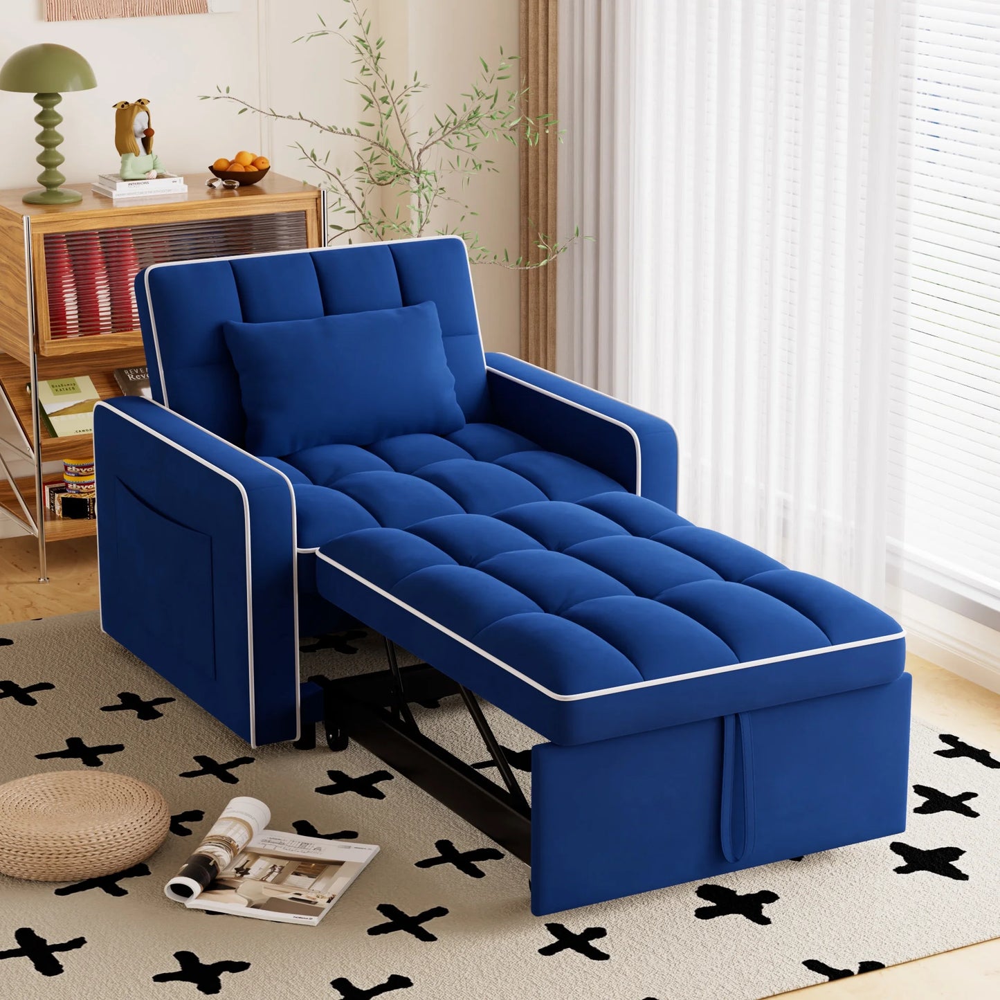 Sleeper Sofa Chair Bed, 3-In-1 Convertible Recliner Sofa Bed for Living Room Apartment, Blue