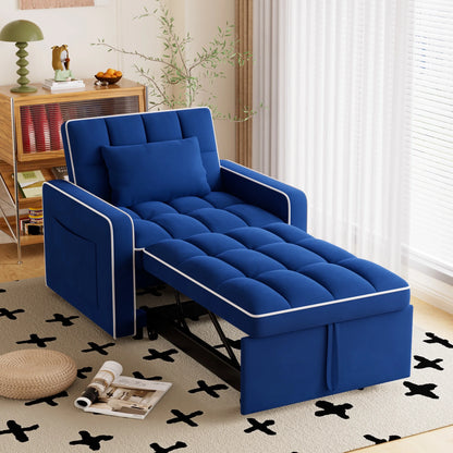 Sleeper Sofa Chair Bed, 3-In-1 Convertible Recliner Sofa Bed for Living Room Apartment, Blue