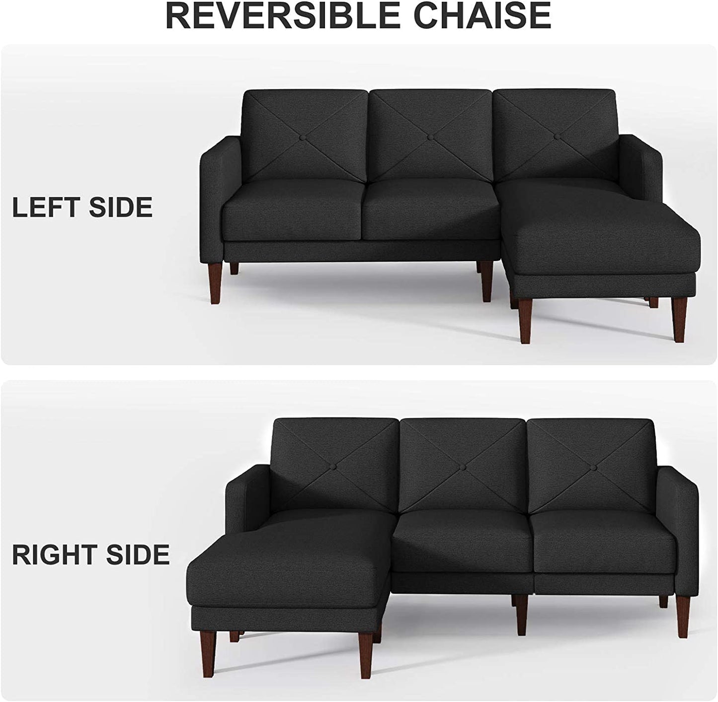 Convertible Sectional L Shaped Sofa with Chaise - Dark Grey