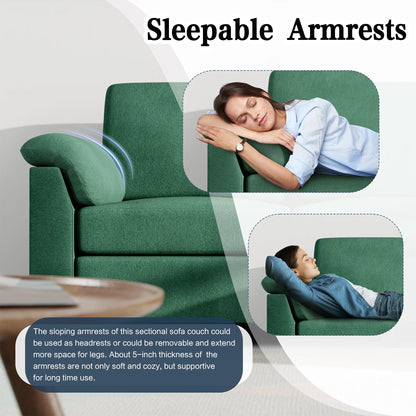 79.1" Sectional Sofa with Movable Storage Ottoman, L-Shaped Convertible Sofa Couch for Small Living Room, Green