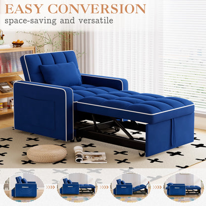 Sleeper Sofa Chair Bed, 3-In-1 Convertible Recliner Sofa Bed for Living Room Apartment, Blue
