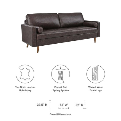 Valour 81" Leather Sofa in Brown
