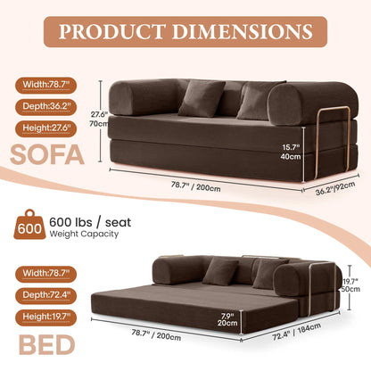 78.7" W Combination Sofa, High Rebound Density Sponge Sofa Couch, Two Forms Floor Couch Three Seats Sofa Bed for Living Room, Bedroom, Coffee
