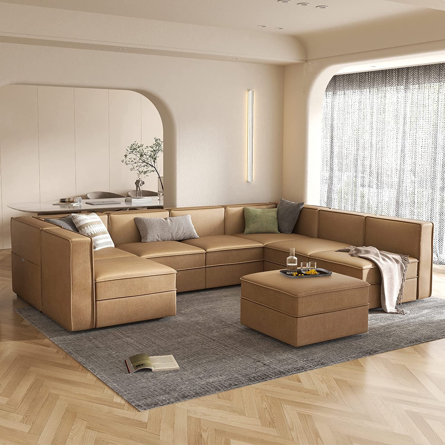 Modular Sectional Sofa, Convertible Sectional Couch with Storage Seat, U Shaped Sofa Couch with Reversible Chaise, Caramel Brown